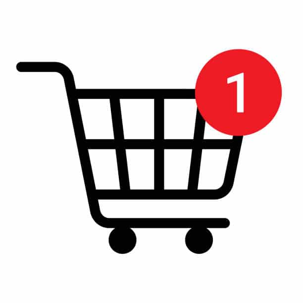 Clipart of a shopping cart with a notification in the top right edge of the cart