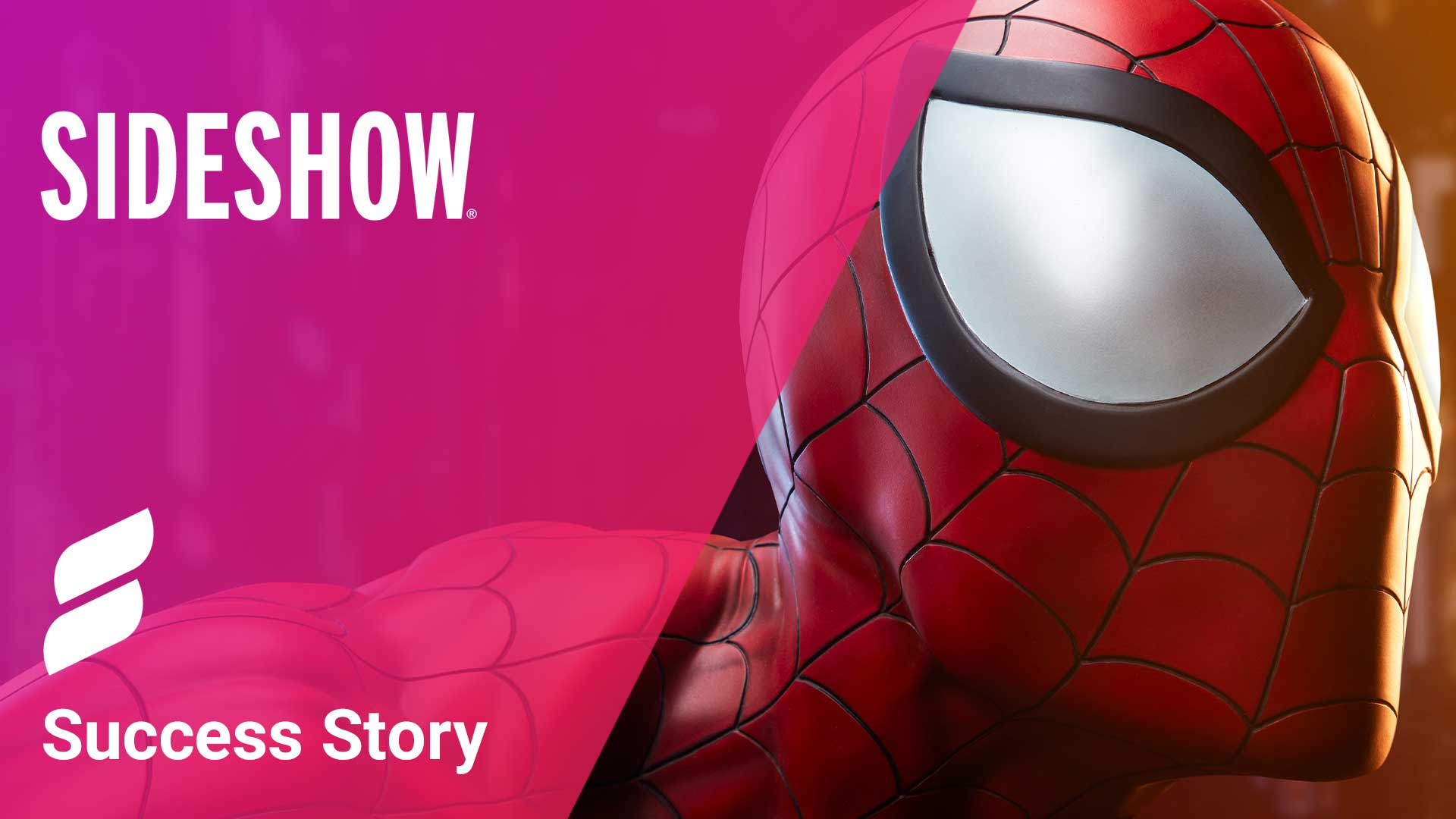 sideshow (text) - spiderman image, success story (text), searchspring logo