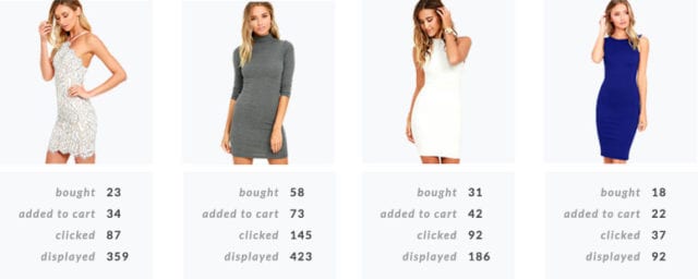 site search product data _ four dresses with inventory numbers 