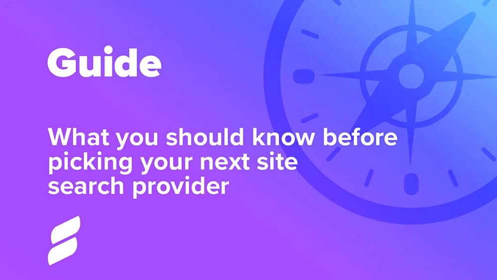 Compas on purple gradient background; text with searchspring logo; text: GUIDE; What You Should Know Before Picking Your Next Site Search Provider