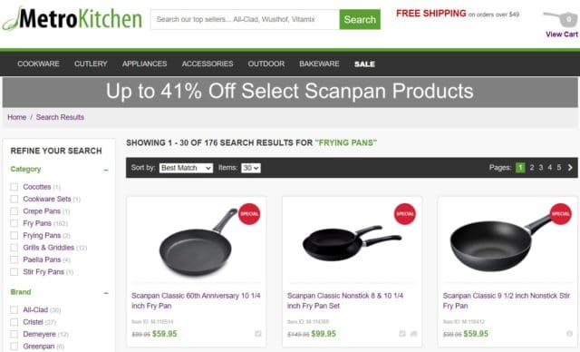 metro kitchen frying pan product page