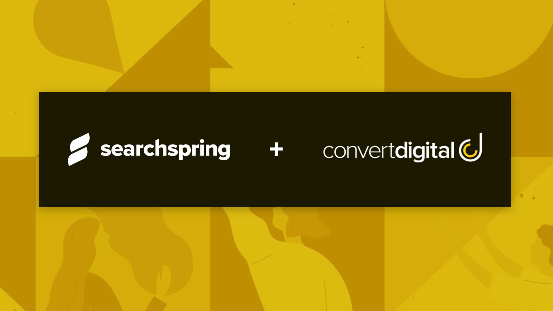 Searchspring + Convert Digital logos on black background over yellow background
