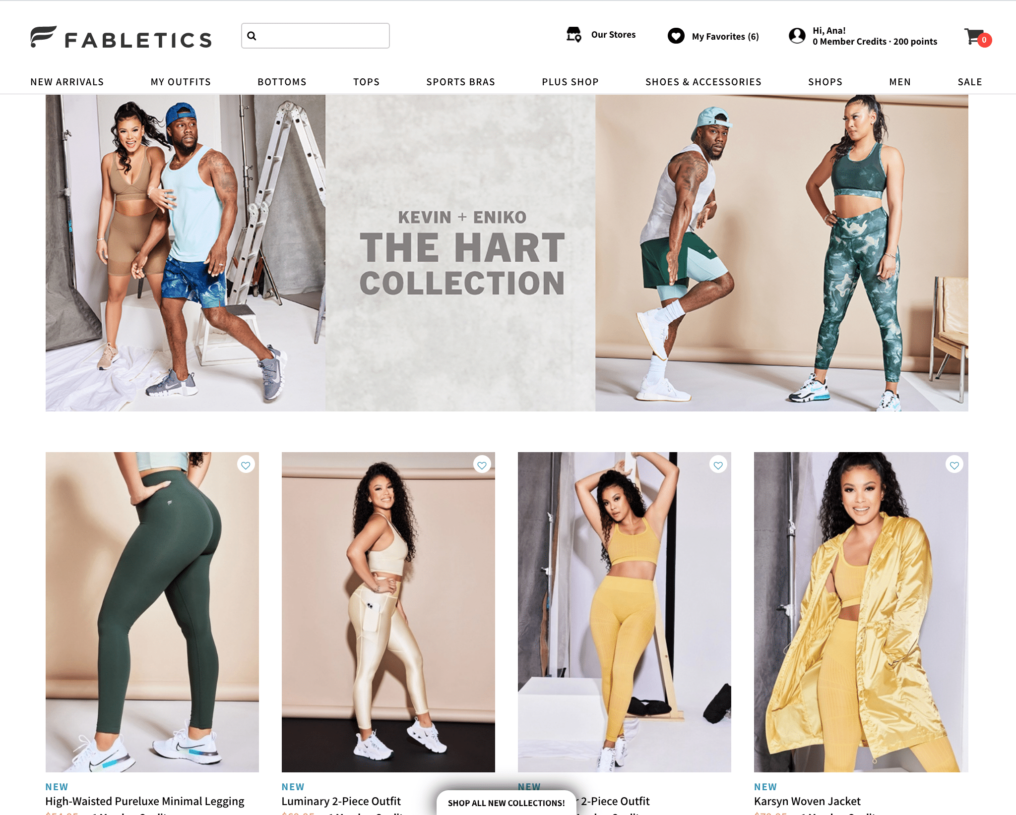 Fabletics Homepage featuring the Kevin Hart Collection