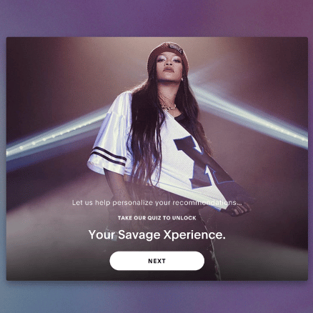 Savage X Fenty Personalization Quiz first page 