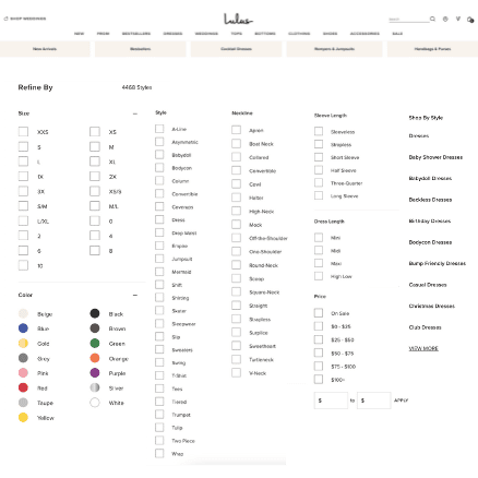 Lulu's extensive filter options _ Merchandising 