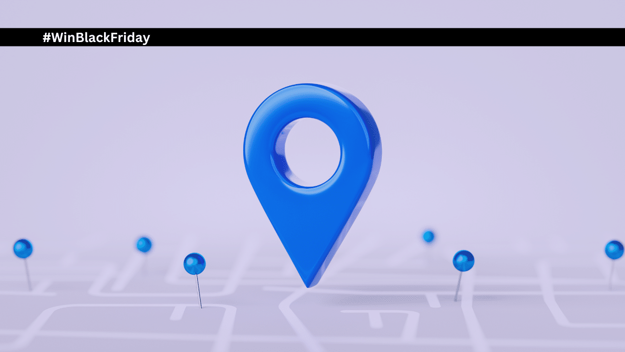 #winblackfriday map with blue location icons to visualize geo-merchandising