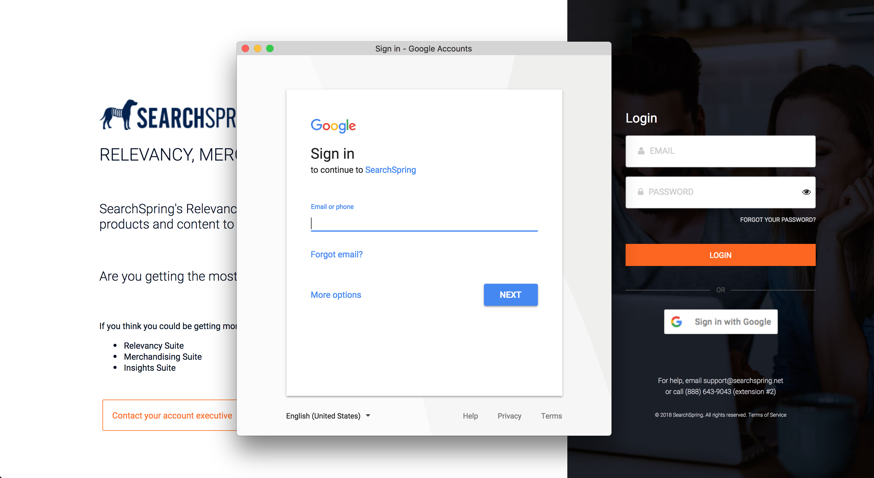 google login searchspring management console