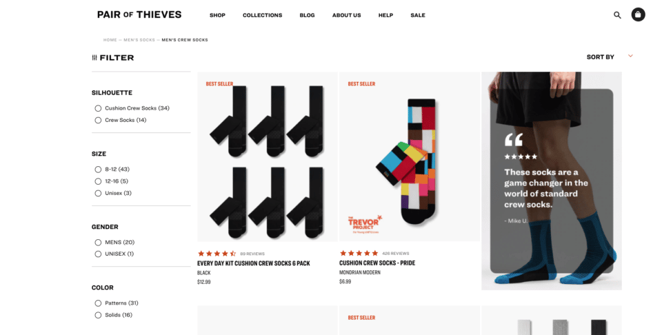 pair of theives product page. women's socks