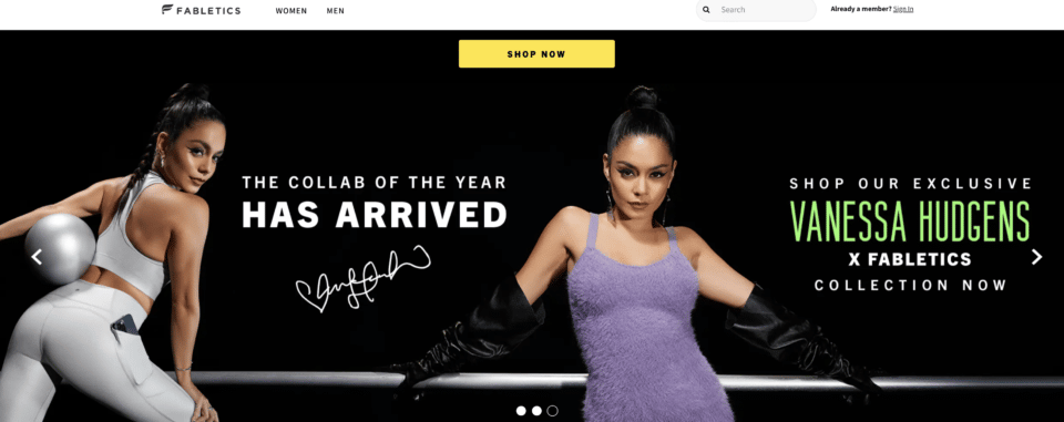 Fabletics Merchandising Campaign and Landing Page for Vanessa Hudgens collaboration