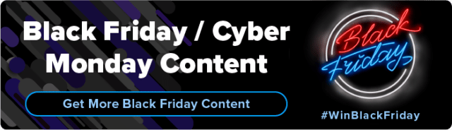 Black Friday in neon lights; Text: Black Friday/ Cyber Monday 